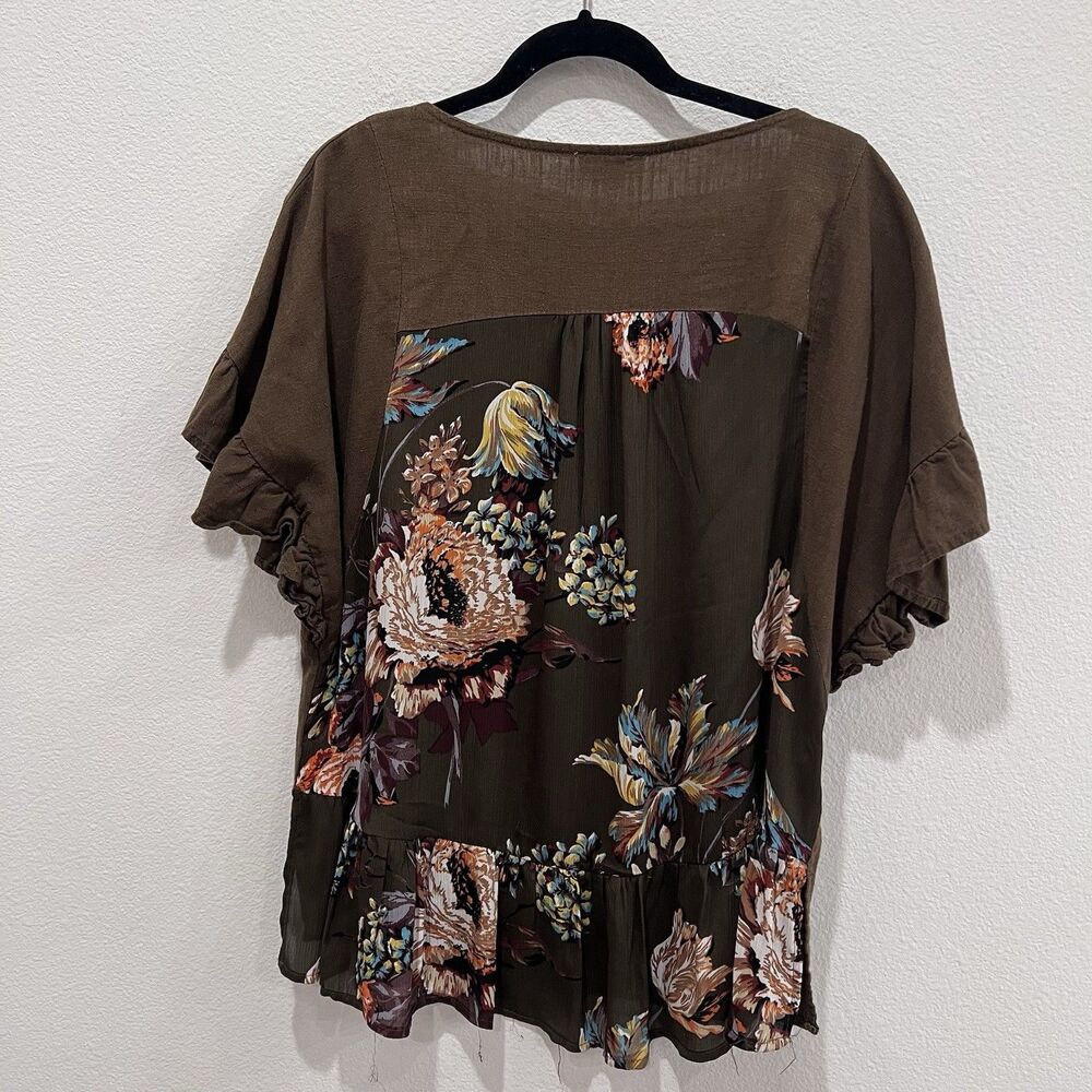 Umgee Women’s SZ M Linen Top Mixed Media Floral Back Gremlincore Goblincore